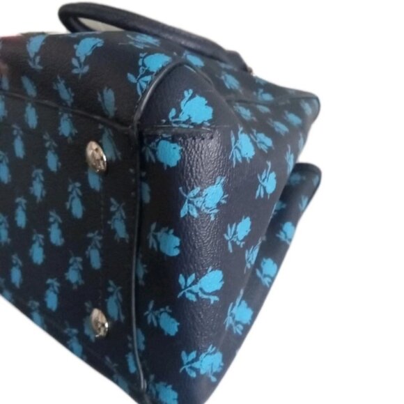 Like New Coach Badlands Margot Blue Navy Floral Satchel Carryall Women Purse Bag - Picture 5 of 15